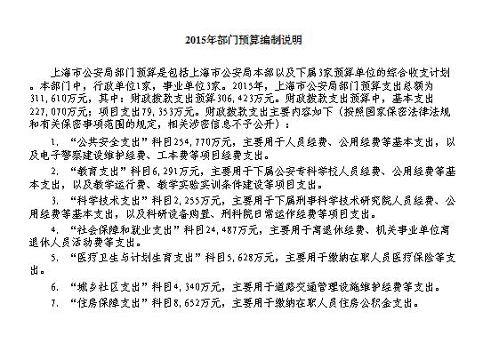 2015年上海市公安局部門預算編制說明
