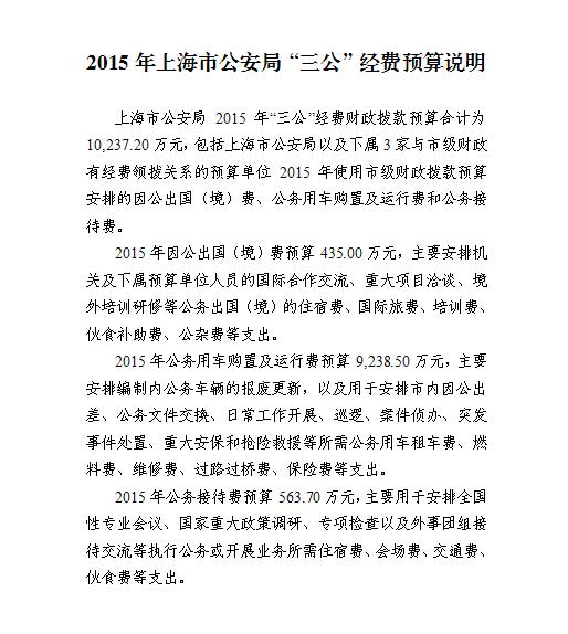 2015年上海市公安局“三公”經(jīng)費預算說明